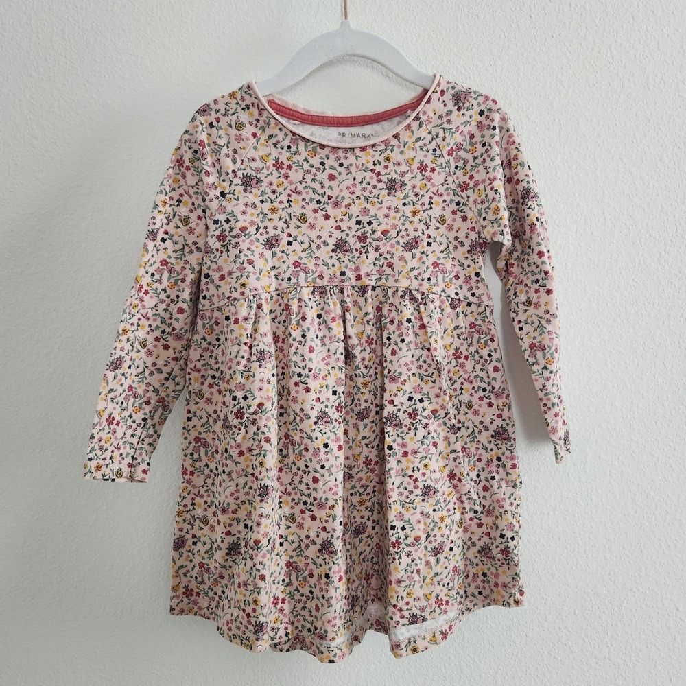 Primark Girls Floral Long Sleeve Dress 24-36 Months 98cm Pink Multi Flower‎